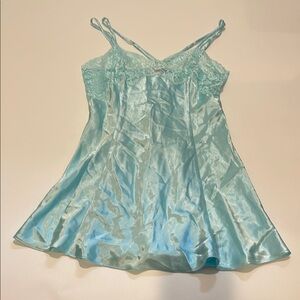 Victoria's Secret Blue Satin Mini Slip Dress and Robe